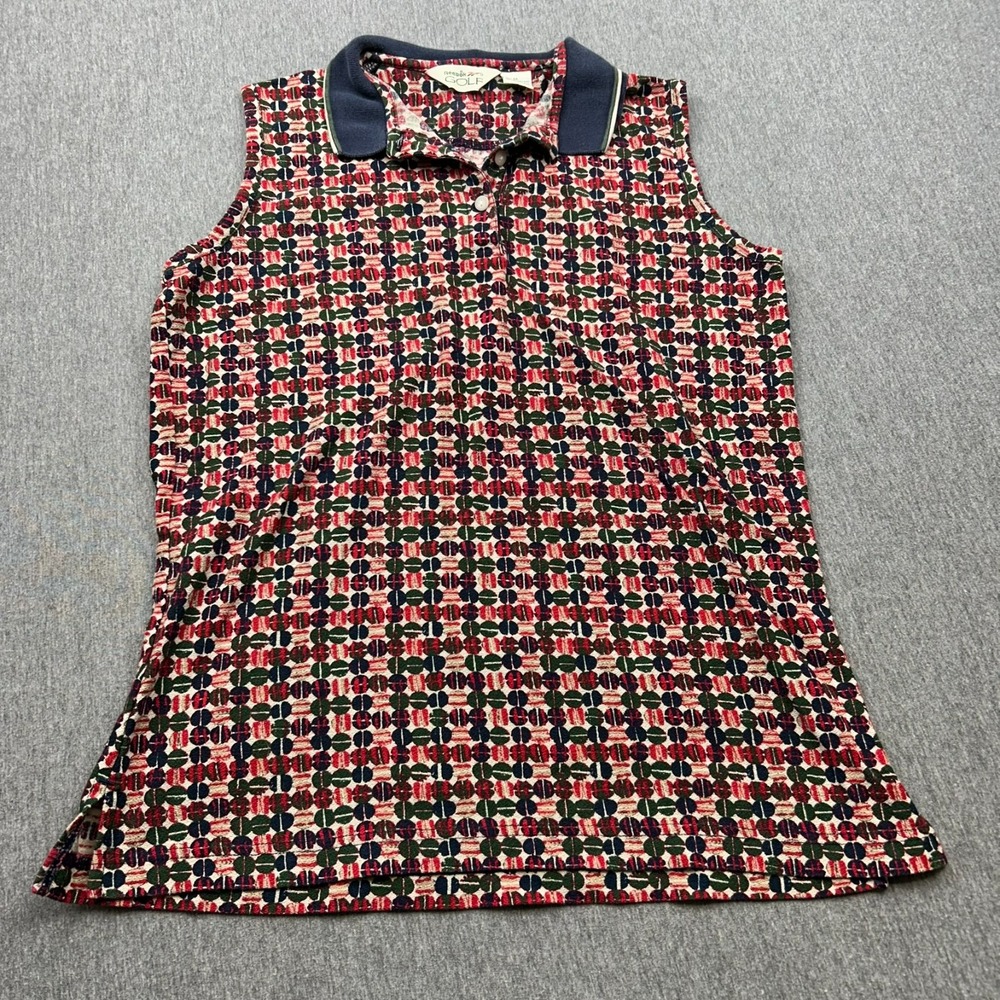 Reebok Golf Sleeveless Golf Polo Tank Top Womens Medium Red Green Blue Print